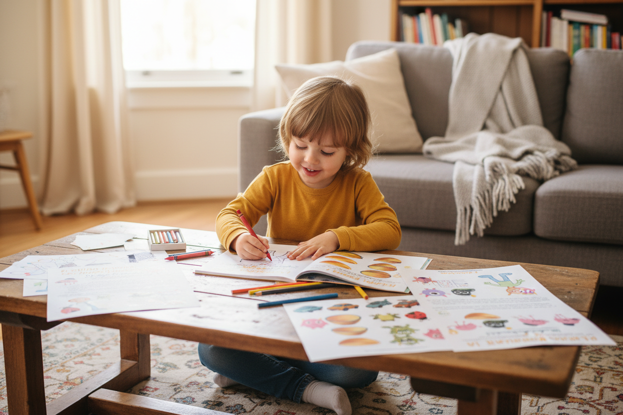 Niño con la guía de dibujo